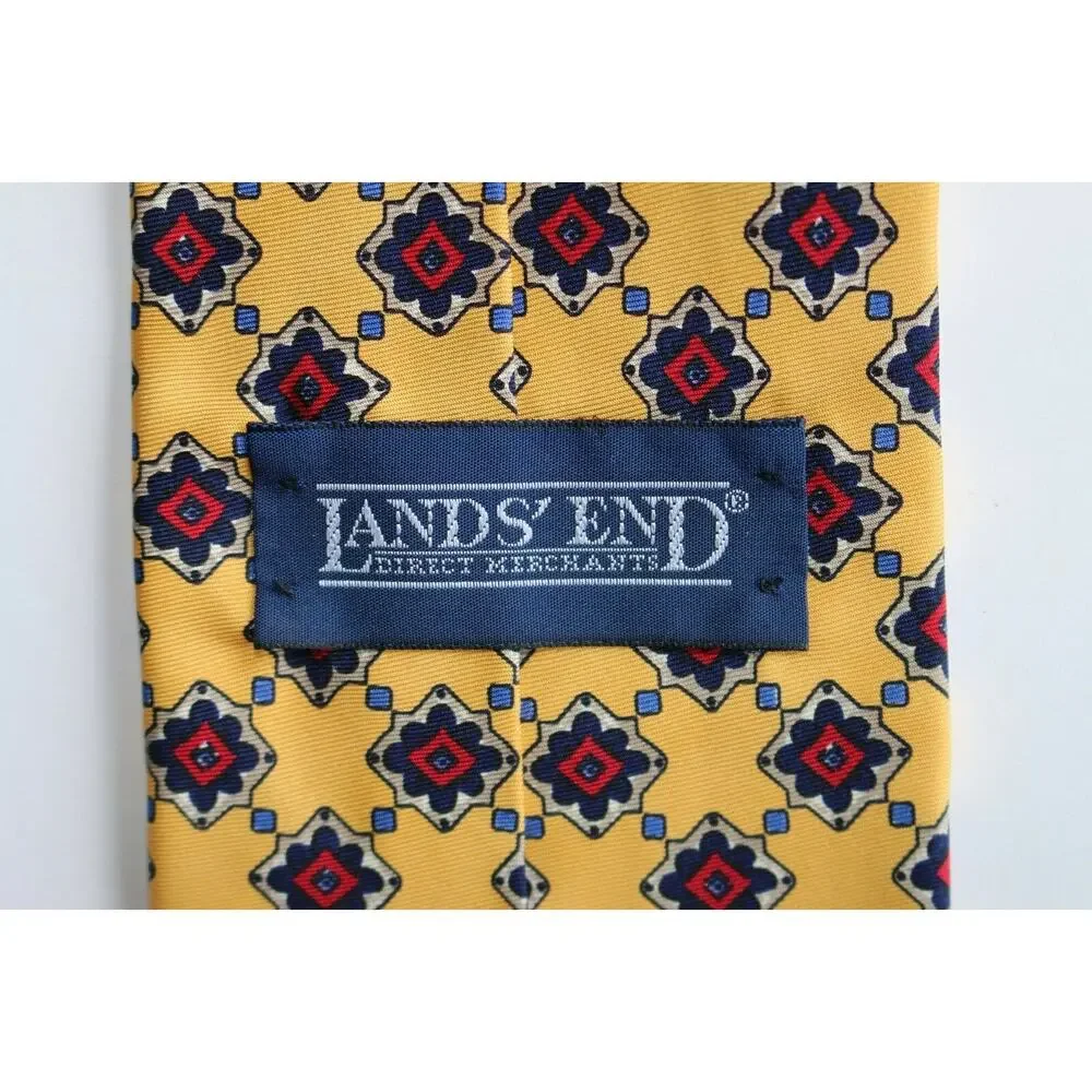 Lands' End Men's Yellow, Navy, Gray & Red Silk Tie USA Very‎ Nice